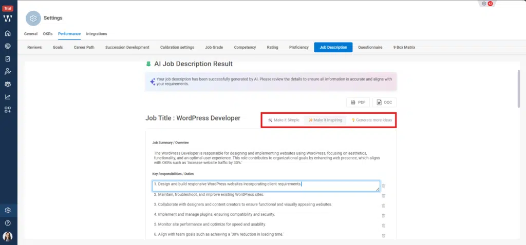 Can AI-generated JDs be edited or customized before publishing? Step 3