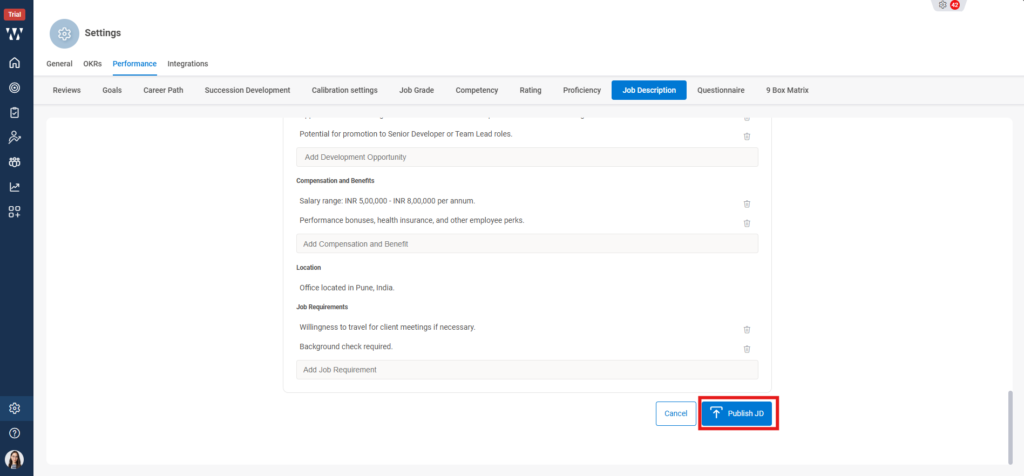 Can AI-generated JDs be edited or customized before publishing? Step 4