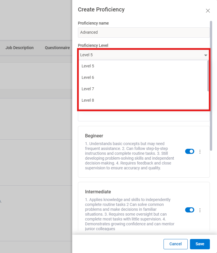 Can proficiency levels be customized for competencies? Step 4