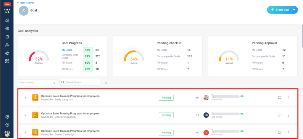 How do I define goals manually for my team members? Step 4