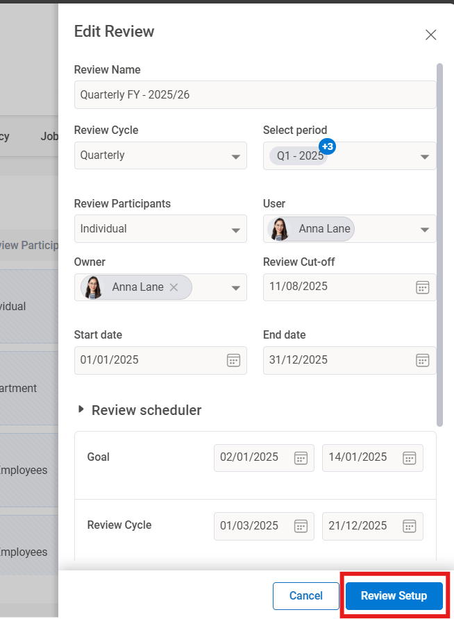 How do I edit a PMS review cycle? Step 3