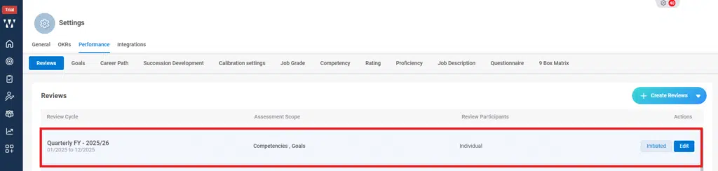 How do I edit a PMS review cycle? Step 7