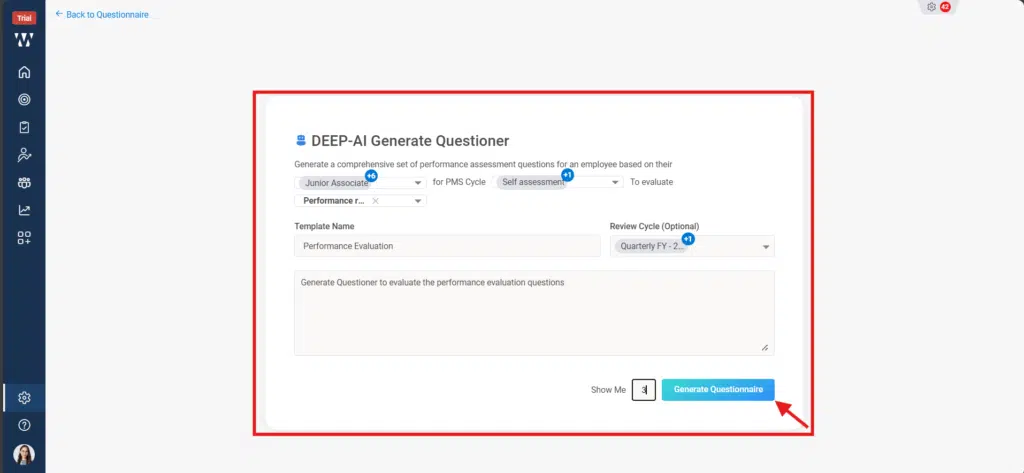 How do you create and edit Q&A sets for performance reviews? Step 5