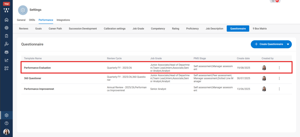 How do you create and edit Q&A sets for performance reviews? Step 7