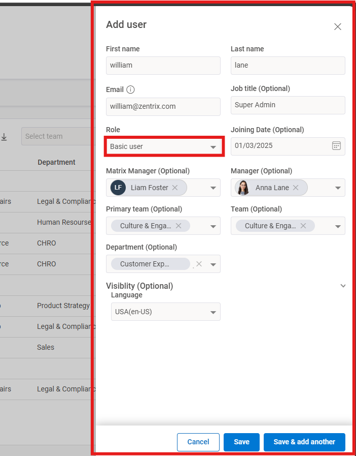 How do you manage access for different admin roles (e.g., super admin, HRBP)? Step 3
