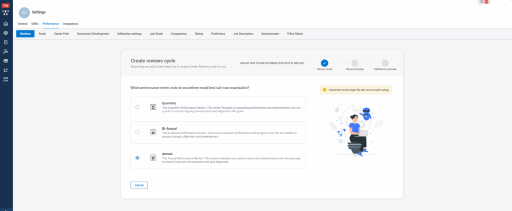 How is a 360-degree review initiated in the system? Step 3