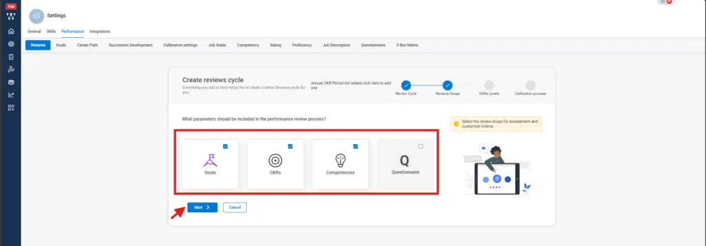 How is a 360-degree review initiated in the system? Step 4