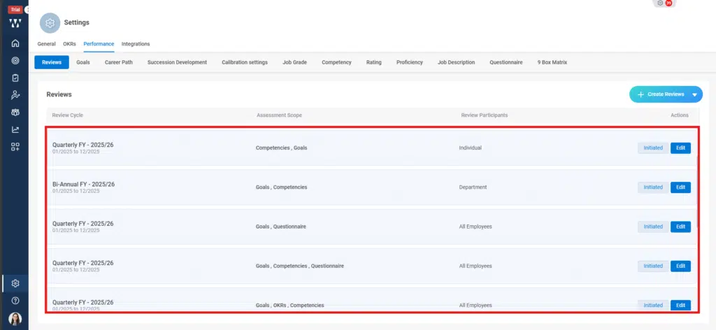 How is a 360-degree review initiated in the system? Step 9