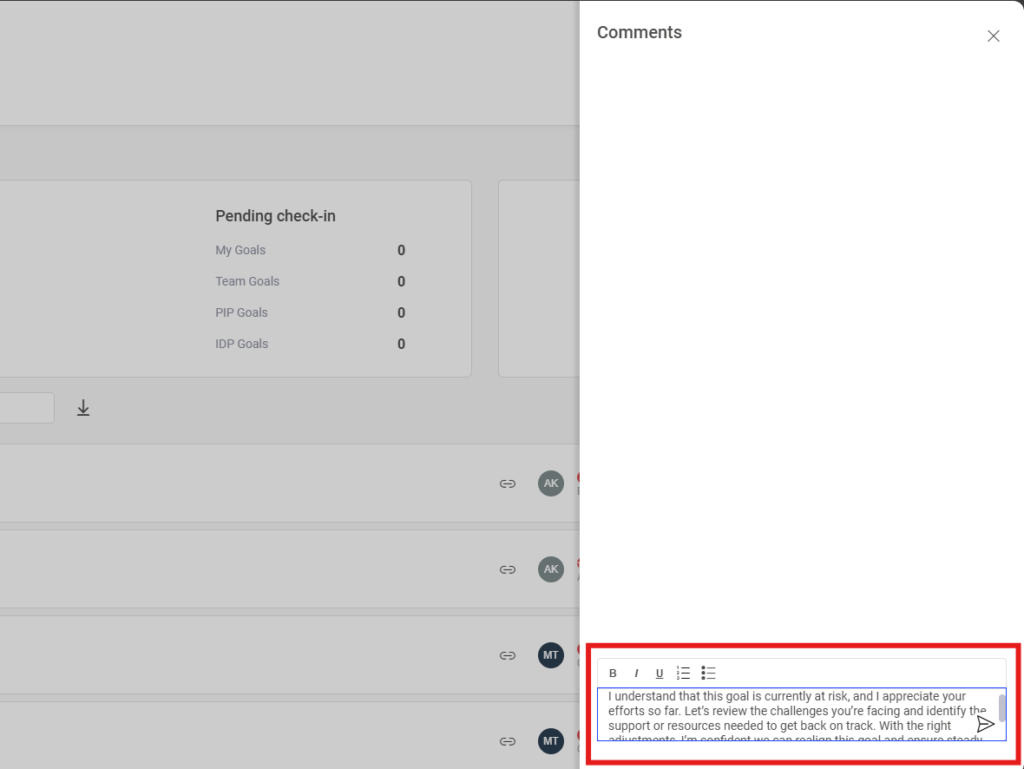 How to Manager can comment on an employee’s specific goal? Step 5