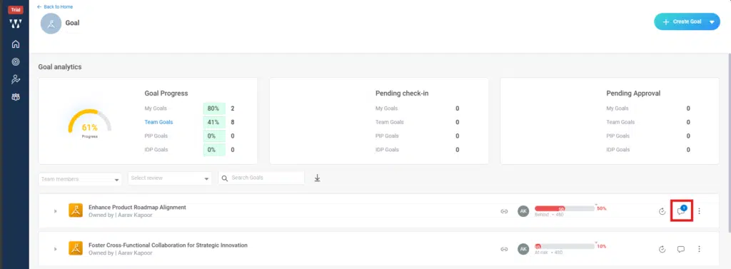 How to Manager can comment on an employee’s specific goal? Step 6