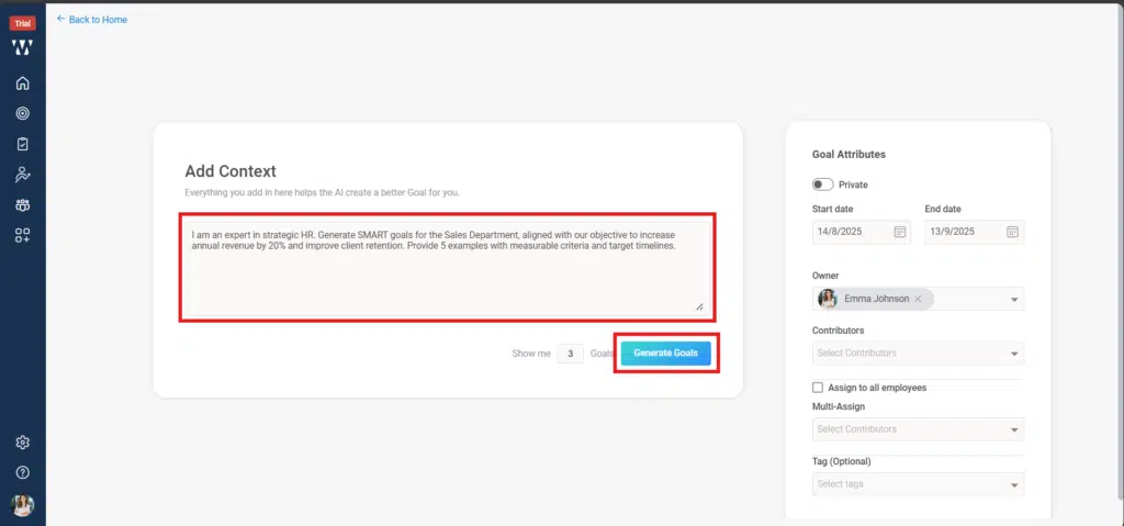 How to bulk assign goals to multiple employees? Step 2