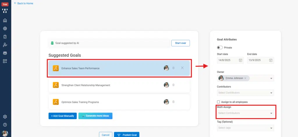 How to bulk assign goals to multiple employees? Step 3