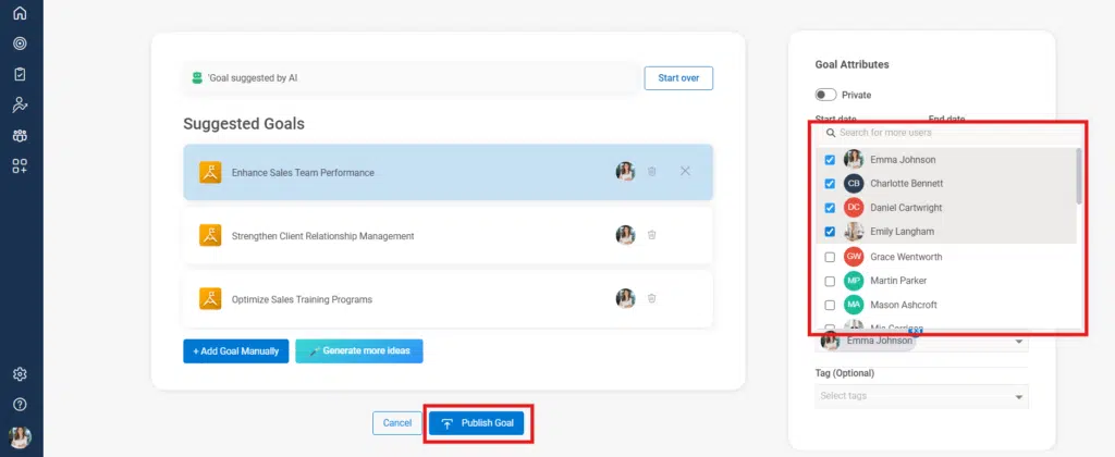 How to bulk assign goals to multiple employees? Step 4
