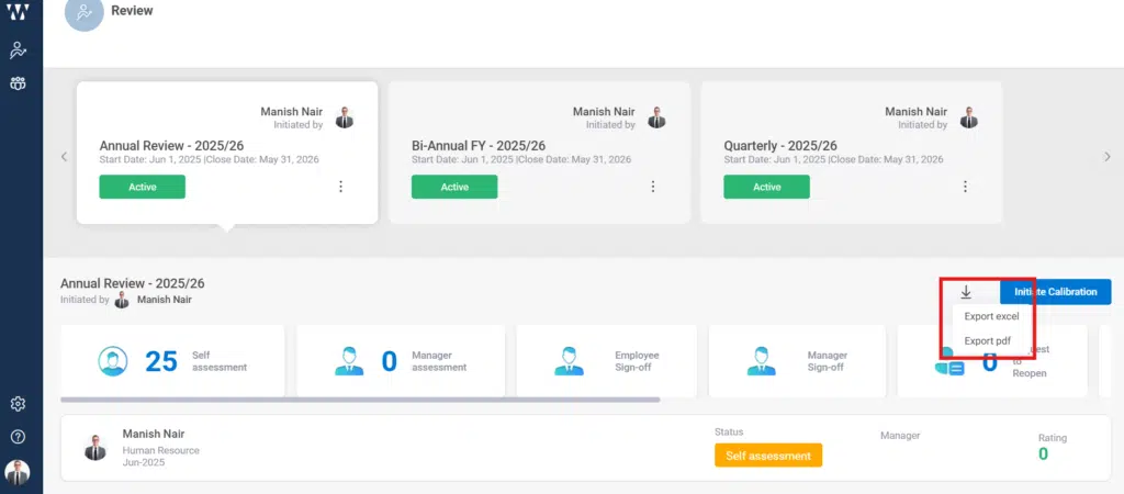 How to export performance data-reports? Step 2