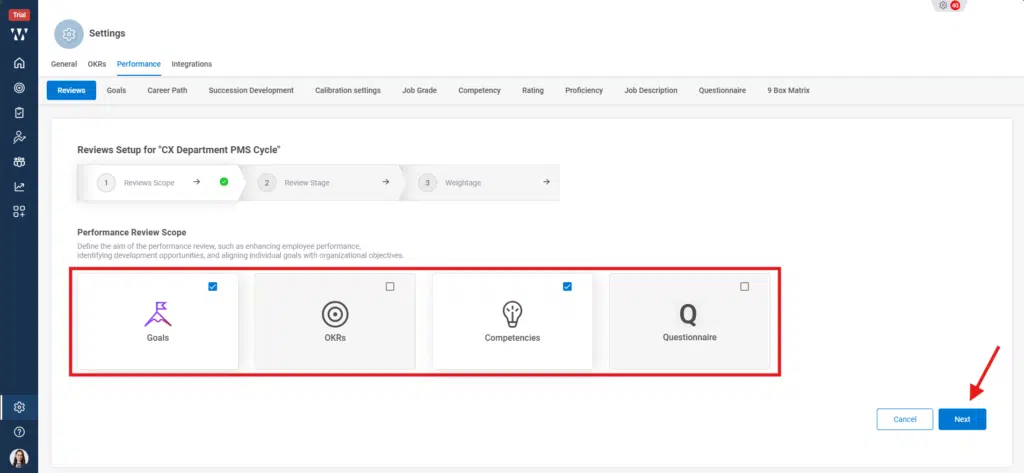 What options exist for customizing the review cycle? Step 4