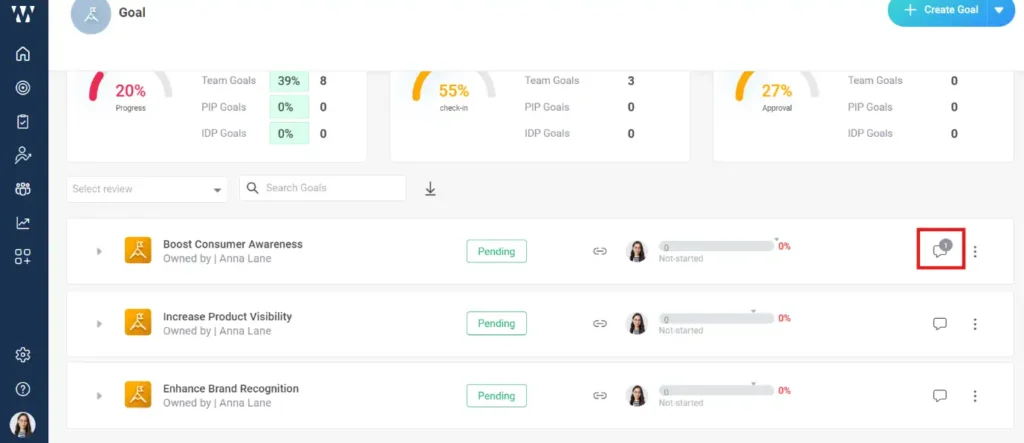 How to comment on a specific goal milestone