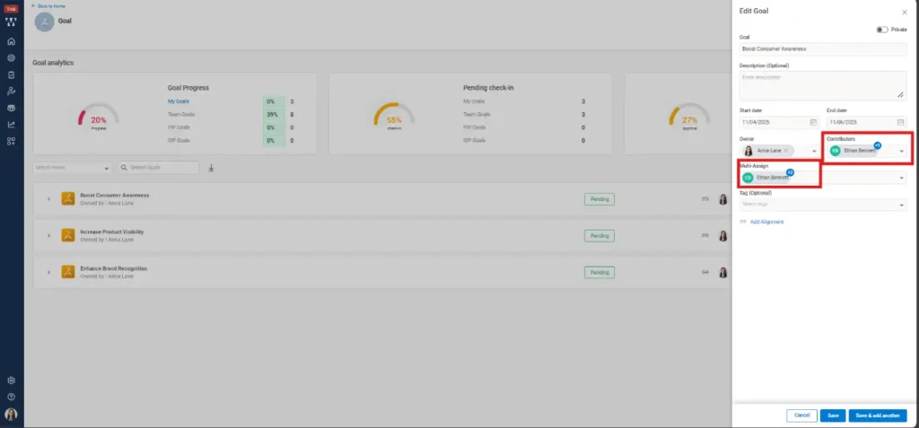 How to duplicate a goal for another employee or team