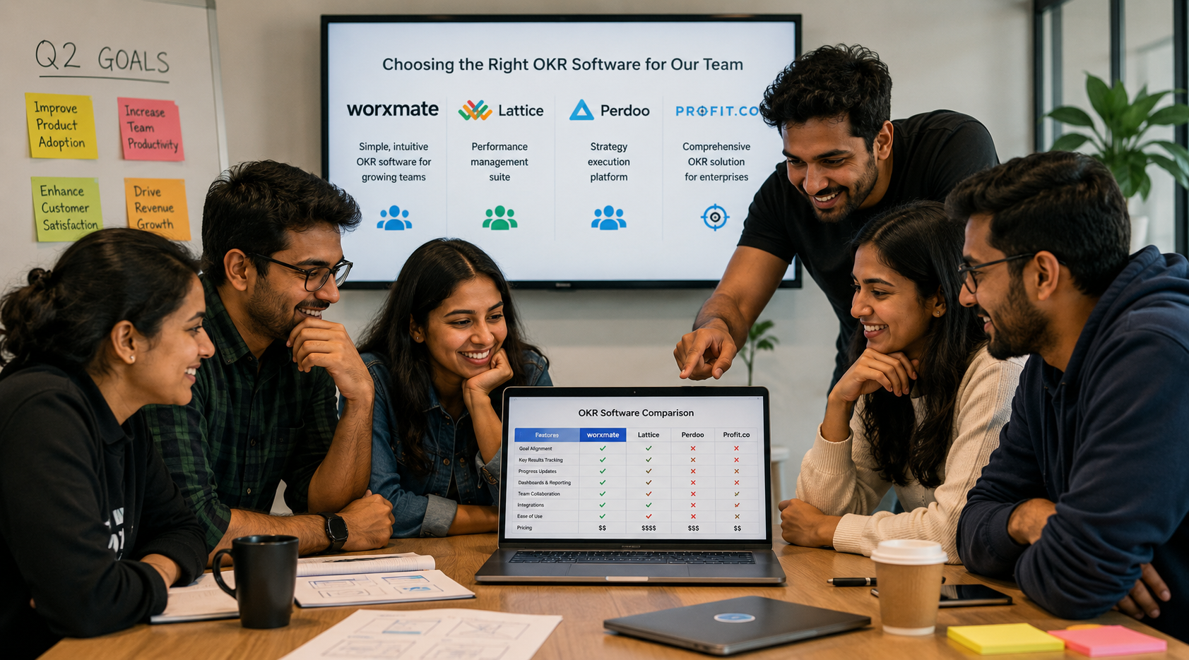 Small startup team evaluating OKR software for small teams before committing to a platform