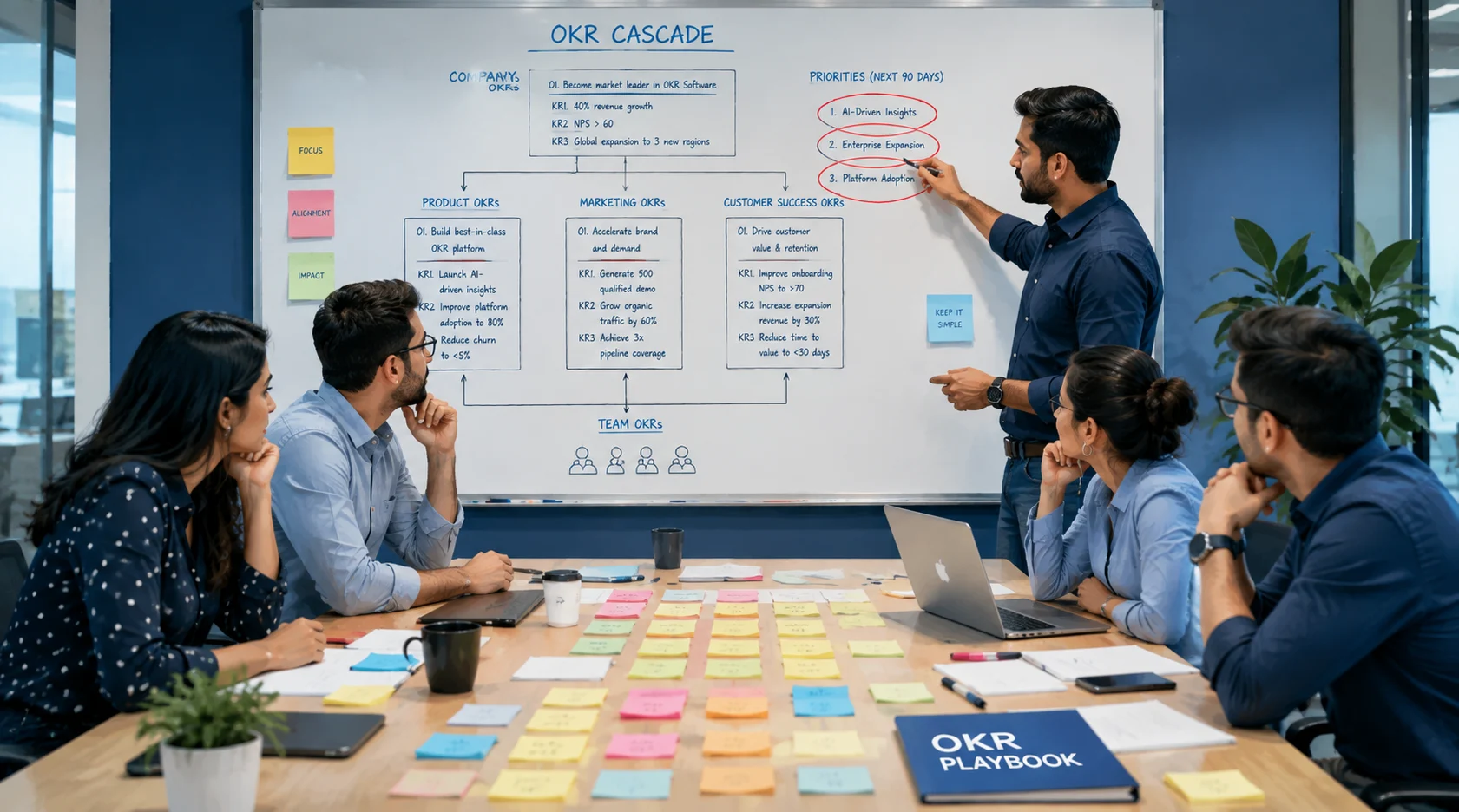 Leadership team in an applied OKR coaching session deriving real priorities